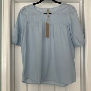 Soya Concept Puff Sleeve Eyelet Detail Cottagecore Prairie Blue Size Small NWT